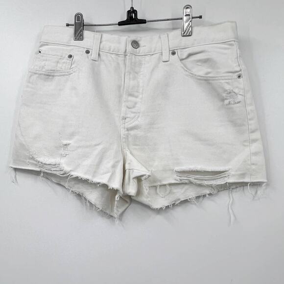 We the Free People Womens Distressed Denim Shorts Stretch Pure White Size 31 - Picture 2 of 6